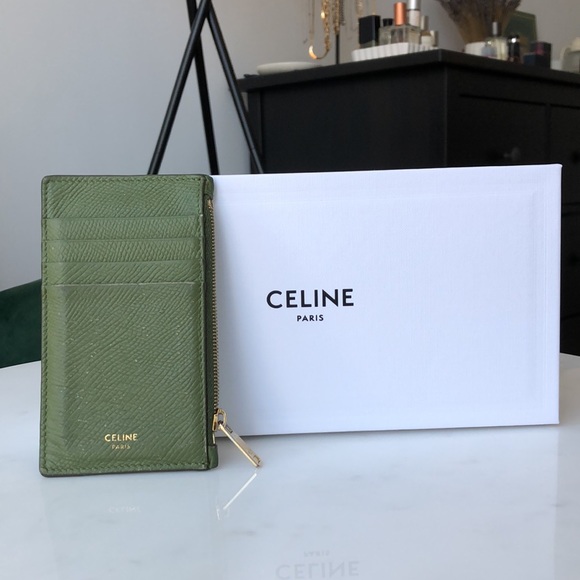 Celine Handbags - Celine Zipped Compact Grained Calfskin Leather Card Holder / Wallet - Green